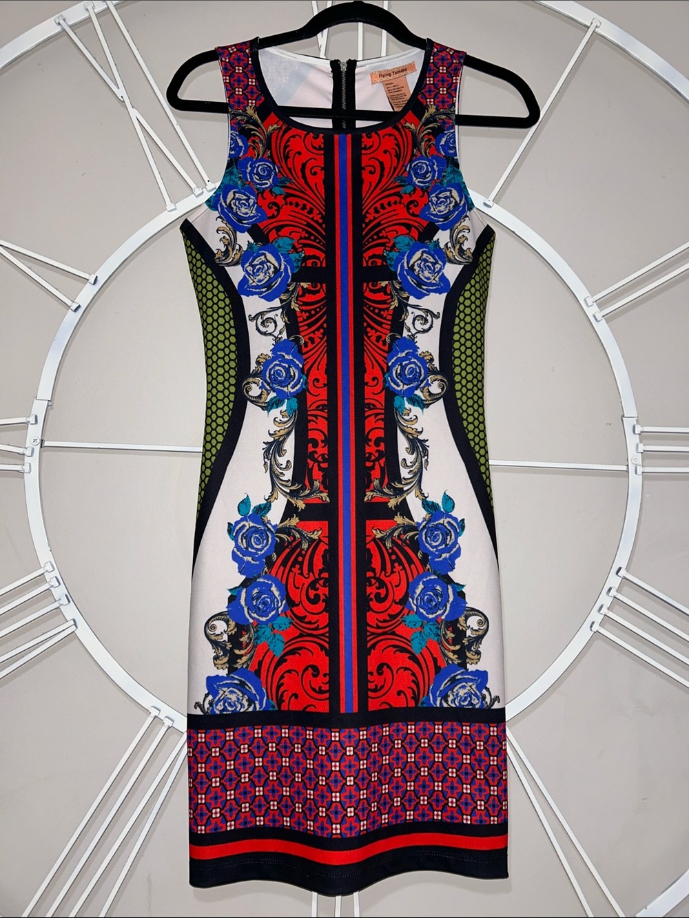 Flying Tomato Red, Blue and White Floral Baroque Mini Dress